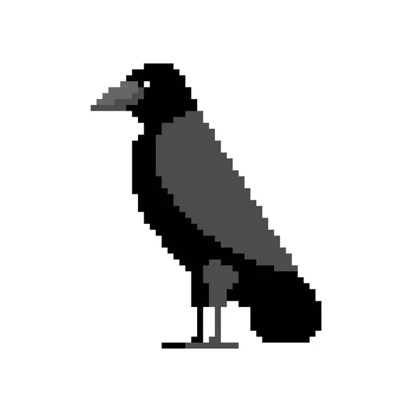 Pixel Art Black Raven Isolated Pixelated Black Crow Symbol Death — Stock Vector