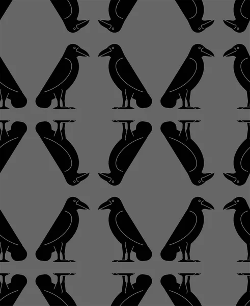 Black Raven Pattern Naadloos Zwarte Kraai Achtergrond Symbool Van Dood — Stockvector