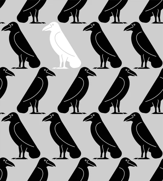 Witte Kraai Tussen Zwarte Kraaien Patroon Naadloos Raven Achtergrond — Stockvector