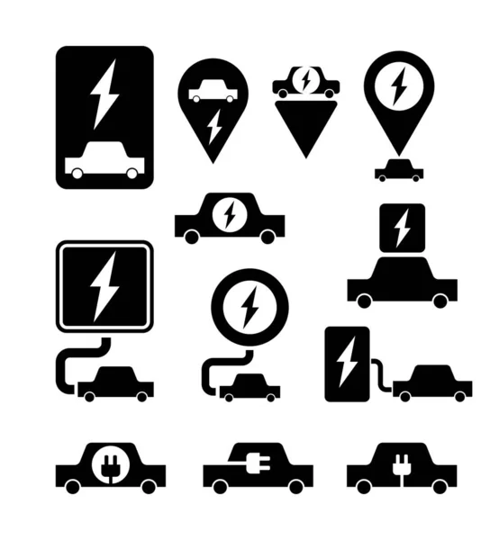 Φόρτιση Για Ηλεκτρικό Σετ Πινακίδας Αυτοκινήτου Πράσινο Σύμβολο Οικολογικής Ενέργειας — Διανυσματικό Αρχείο