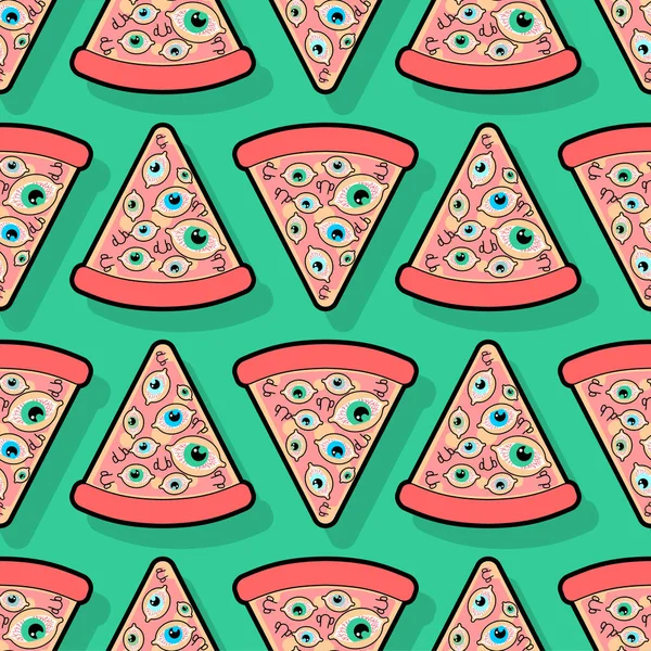 Pizza Com Olhos Padrão Sem Costura Contexto Vetor — Vetor de Stock