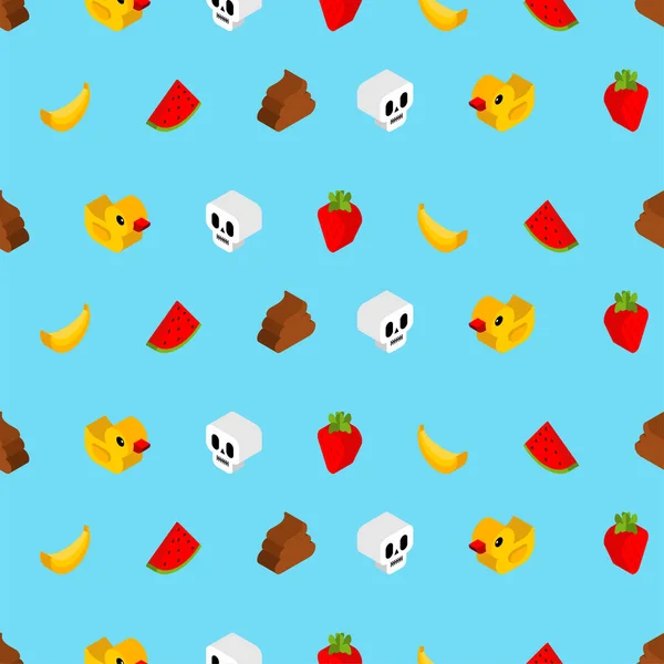 Isometric Pattern Skull Duck Shit Background Ornament Kids Fabric — Stockvektor