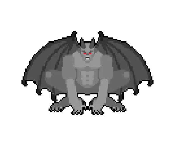 Gargoyle Pixelkunst Isoliert Bit Stone Dämonischen Charakter Monster Fantastisches Architektonisches — Stockvektor