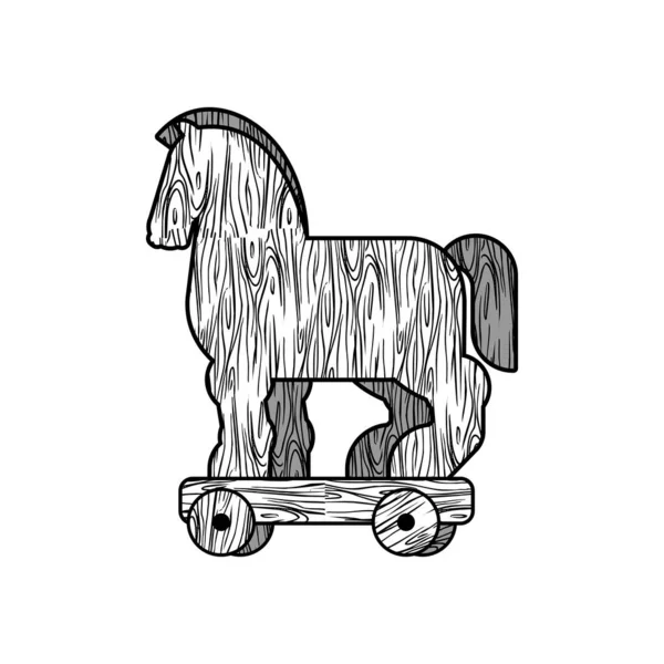 Trojský Dřevěný Kůň Izolován Vektorová Ilustrace — Stockový vektor