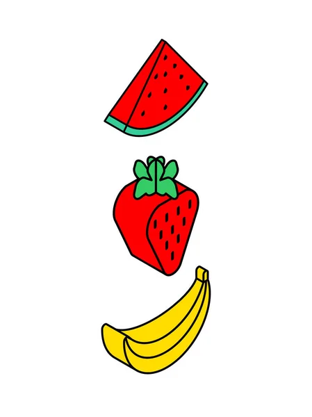 Conjunto Ícones Estilo Isométrico Frutas Melancia Morango Banana Ilustração Vetorial — Vetor de Stock