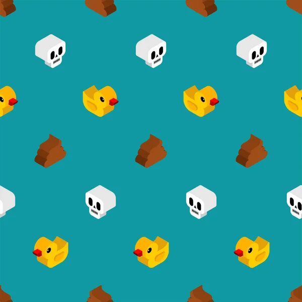 Isometric Pattern Skull Duck Shit Background Ornament Kids Fabric — Stockvektor