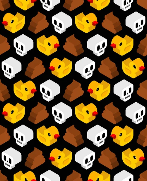 Isometric Pattern Skull Duck Shit Background Ornament Kids Fabric — ストックベクタ