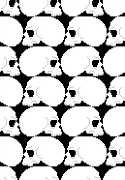 スカルピクセルアートパターンシームレス 8ビットの頭蓋骨の背景 ピクセル化されたベクトルテクスチャ — ストックベクタ