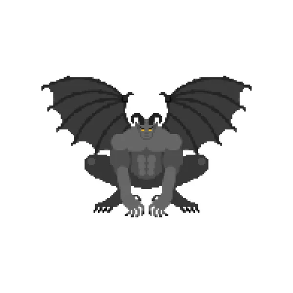 Pixel Art Gargoyle Isolato Bit Stone Personaggio Demoniaco Mostro Pixelated — Vettoriale Stock