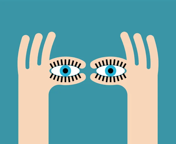 Finger Eye Binoculars Hand Gesture Vector Illustratio — Stock Vector