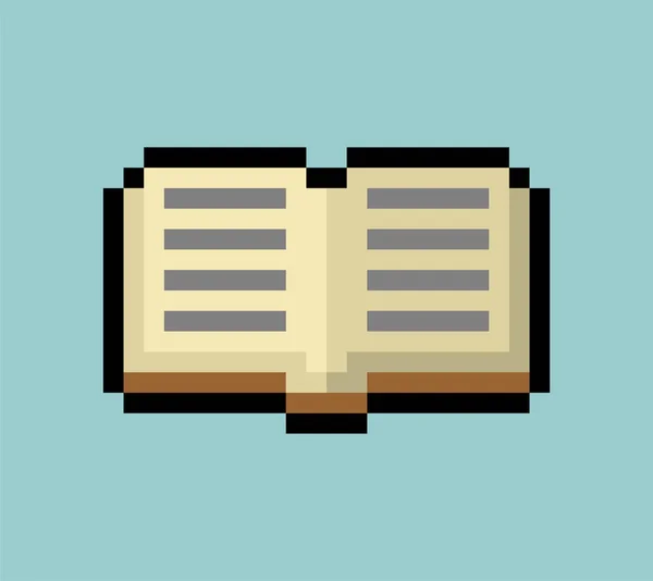 Open Book Pixel Art Bit Simbolo Del Libro Pixelated Illustrazione — Vettoriale Stock