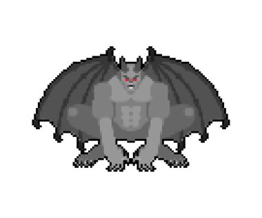 Gargoyle piksel sanatı izole edildi. 8 bit Stone şeytani karakteri, canavar. pixelated Fantastik mimari nesne.