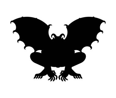 Gargoyle silueti izole edildi. Taş gibi şeytani bir karakter, canavar. Fantastik mimari nesne.