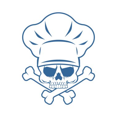 Kafatası Şefi işareti. Ölüm mutfakçısı sembolü. Şef Aşçı ikonu. Lokanta dolumu