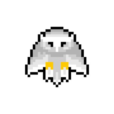 Beyaz Baykuş Pikseli. 8 bit kartal-ow. pixelatedl Vektör illüstrasyonu