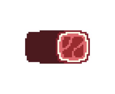 Kurutulmuş kurutulmuş sosis Pixel sanatı. 8 bit sujuk eti lezzeti  