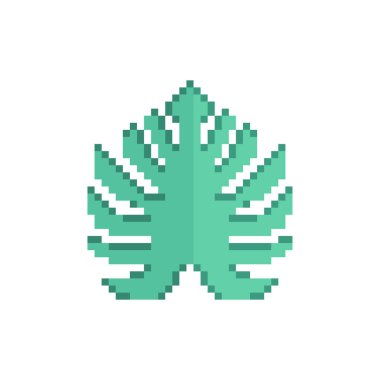 Tropik yaprak pikseli sanatı izole edilmiş. Vektör illüstrasyonu