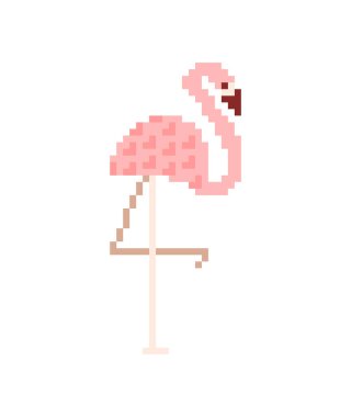 Pembe flamingo pikseller izole edilmiş. Soluk pembe tüylü 8 bit su kuşu.