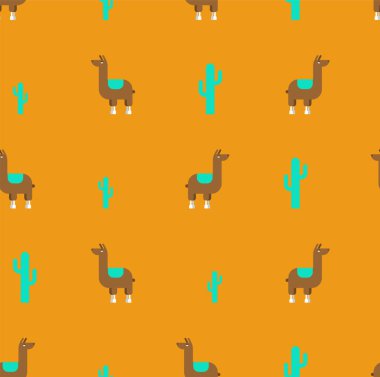 Lama alpaka çizgi film desenleri pürüzsüz. Çocuk kumaşı süsü.
