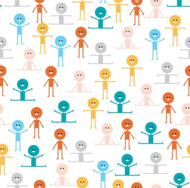 Neşeli insanlar kusursuz modeller çiziyor. Mutlu adam geçmişi. Çocuk kumaşı süsü.