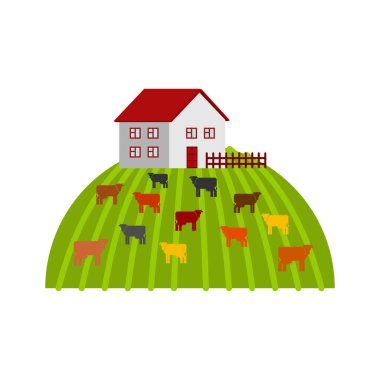 Çiftlik ve inekler. Çiftlik ve boğalar.