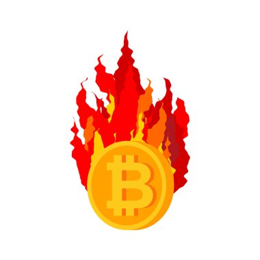 Bitcoin yanıyor. Kripto para yanıkları. Vektör illüstrasyonu
