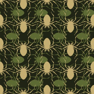 Örümcek Askeri desenleri kusursuz. Zehirli tehlikeli böcek ordusu geçmişi. Koruyucu Vektör dokusu. Avcı Hakki süsü