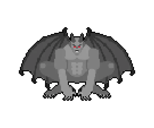 Gargoyle Piksel Sanatı Izole Edildi Bit Stone Şeytani Karakteri Canavar — Stok Vektör