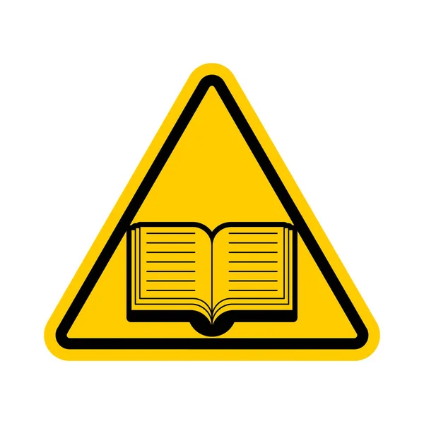 Attention Book Reading Caution Books Warning Yellow Road Sign — Stock Vector