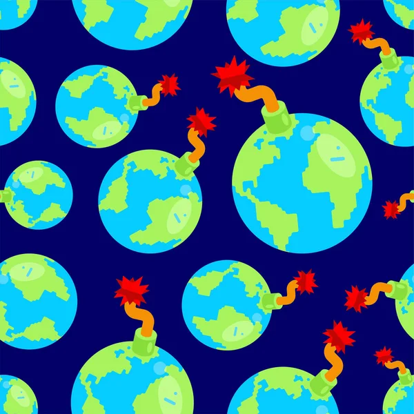 Planète Bombe Terrestre Modèle Sans Couture Fond Explosif Terrestre Textur — Image vectorielle