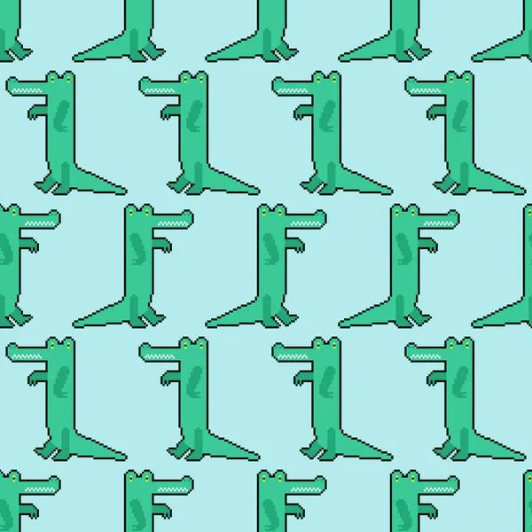 Crocodile Pixel Art Pattern Nahtlos Bit Croc Hintergrund Verpixelte Alligator — Stockvektor