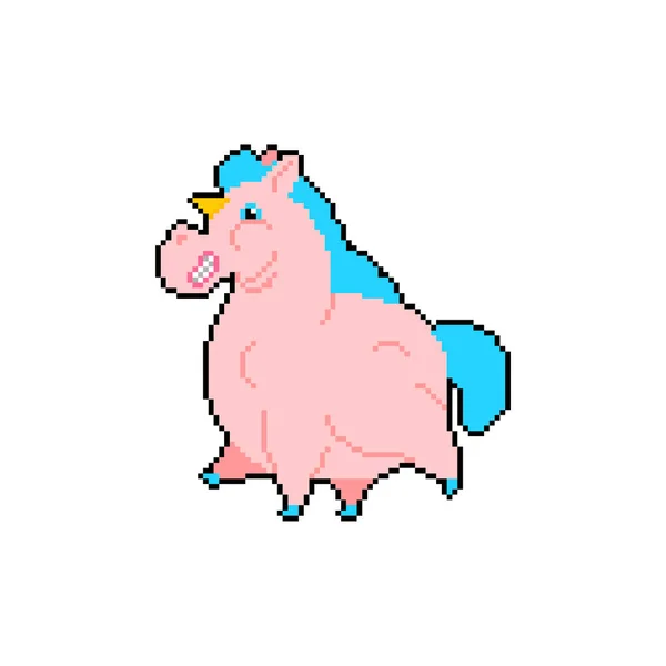 Fat Unicorn Pixel Art Bit Daging Mitos Anima Ilustrasi Vektor - Stok Vektor