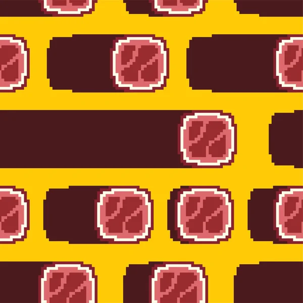 Pixel Art Jerky Dry Cured Sausage Pattern Seamless Bit Sujuk — Stock Vector