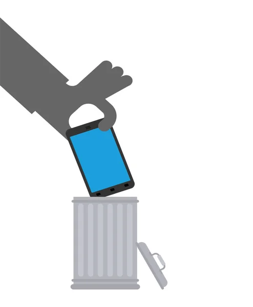 Akıllı Telefon Çöpe Telefonu Çöp Kutusuna Atar — Stok Vektör