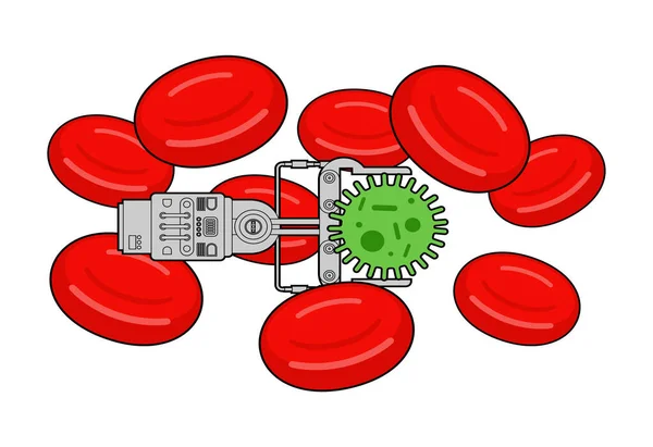 ナノボットと血液細胞 治療のためのマイクロロボット — ストックベクタ