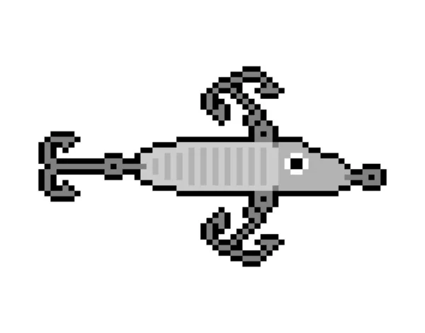 Spinner Fischen Mit Pixelkunst Bit Zubehör Zum Angeln Pixelig — Stockvektor
