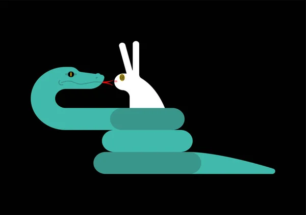 Змія Гіпнотизує Кролика Змії Обгорнуті Навколо Зайця — стоковий вектор