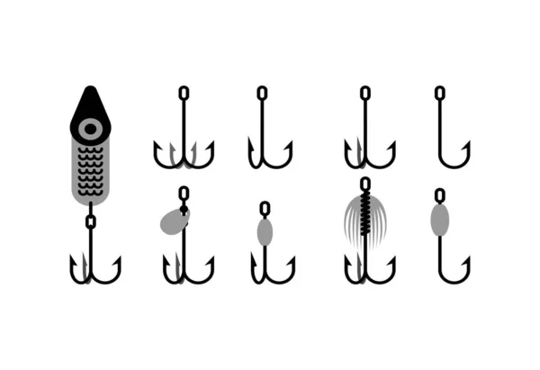 Jeu Hameçons Crochet Pour Attraper Poisson Matériel Pêche — Image vectorielle