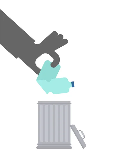 Πέτα Πλαστικό Μπουκάλι Στα Σκουπίδια Χέρι Ρίχνει Πλαστικό Κάδο Απορριμμάτων — Διανυσματικό Αρχείο