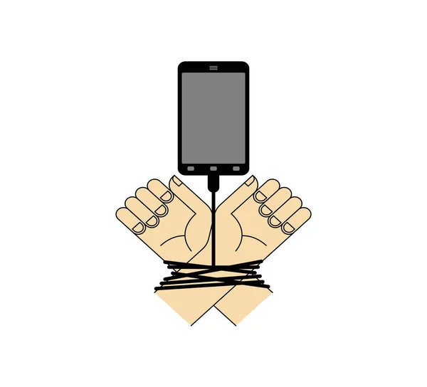 Akıllı Telefon Elleri Bağlar Modern Cihazın Bir Tuzak Olduğunu Kabul — Stok Vektör