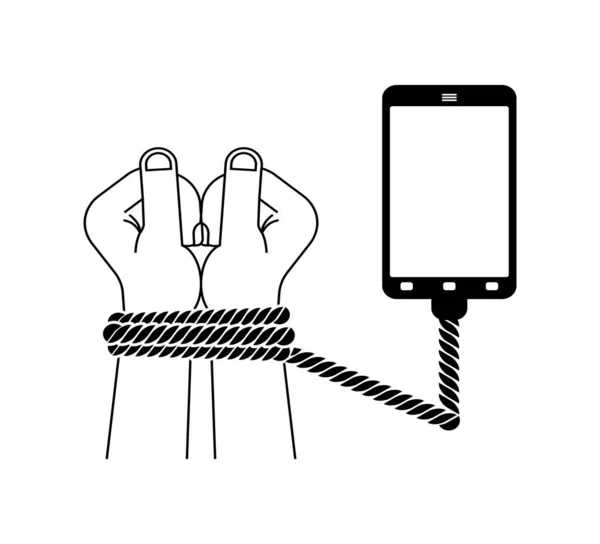 Akıllı Telefon Elleri Bağlar Modern Cihazın Bir Tuzak Olduğunu Kabul — Stok Vektör