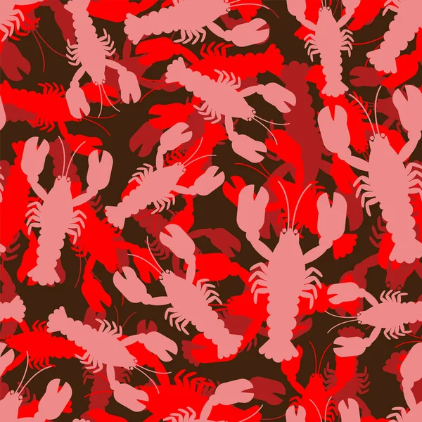 Crayfish Red Army Pattern Seamless Sea Animal Claws Military Texture — Stock Vector
