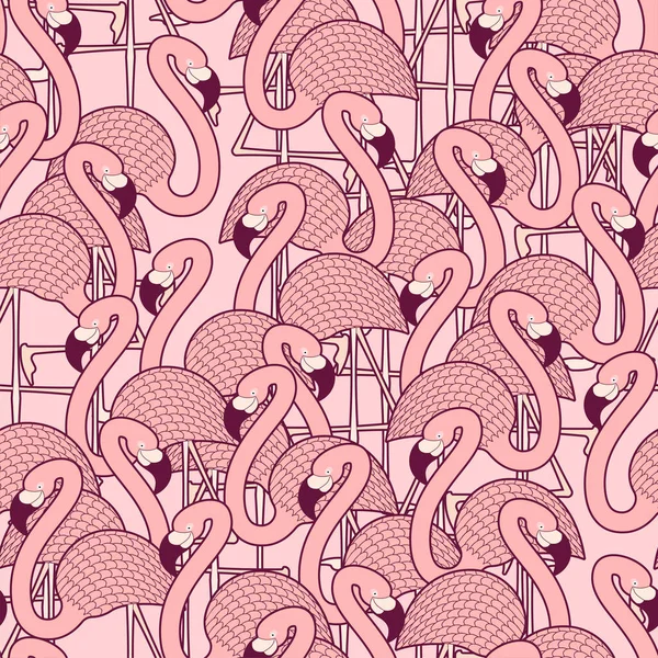 Pembe flamingo desenleri pürüzsüz. Soluk pembe tüylü bir su kuşu. Çocuk kumaşı süsü.