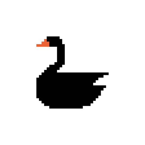 黒白鳥のピクセルアート 8ビットピクセルベクトルイラスト — ストックベクタ