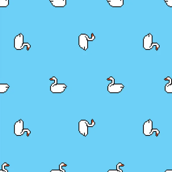 白白鳥のピクセルアートパターンをシームレスに 8ビットのピクセル化されたテクスチャ — ストックベクタ