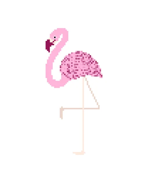 Pink Flamingo Pixel Art Isolated Bit Water Bird Pale Pink — Stock Vector