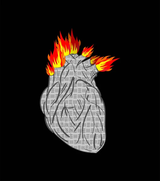 铁心解剖纹身草图 有火焰的心 — 图库矢量图片