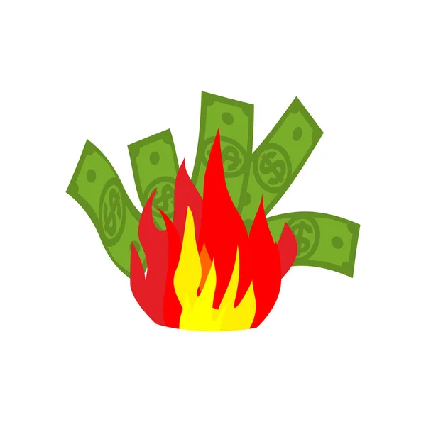 Peníze Jsou Plamenech Pálení Dolarů Vektorová Ilustrace — Stockový vektor