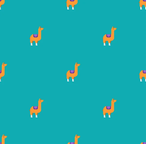 Llama Alpaca Pixel Konst Mönster Sömlös Bitars Bakgrund — Stock vektor