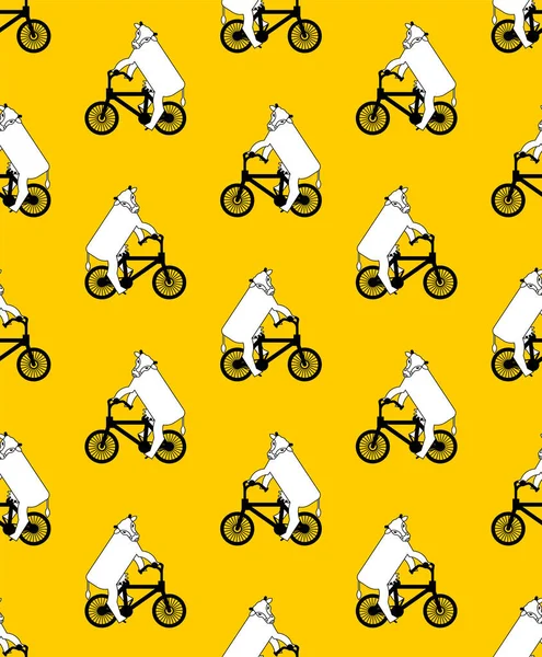 Mucca Sul Modello Bicicletta Senza Soluzione Continuità Ornamento Tessuto Bambini — Vettoriale Stock